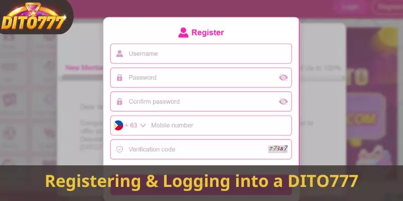 Instructions for registering and logging into a DITO777 account online